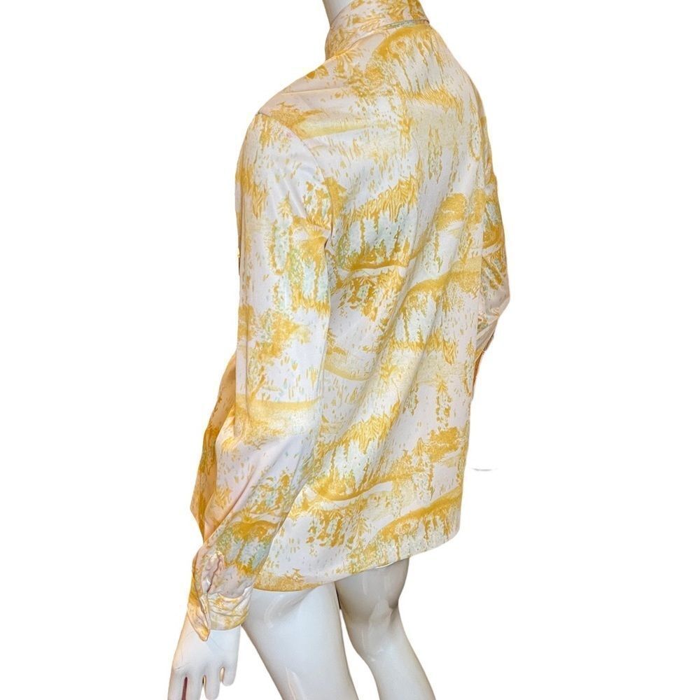 Vintage 1970s Vera Button Down Geometric Long Sleeve Shirt M Saffron Marigold - Picture 4 of 15